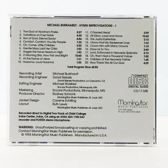 Michael Burkhardt Hymn Improvisations 1, Organ (CD, 1993, MorningStar) CD-11-MB